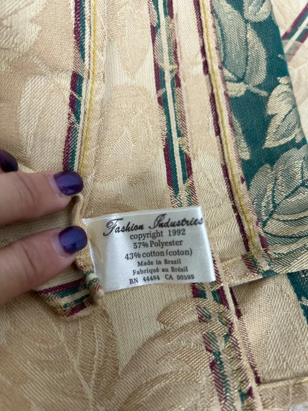 Vintage 90s Fall Leaves Tablecloth 60x95 Gold Teal Burgundy Autumn Decor